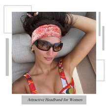 1条女士宽发带，印花波西米亚风弹力头巾，几何图案花朵结头巾，防滑头饰，涤纶材质，四季皆宜，适合运动、瑜伽、跑步、日常佩戴，优雅发饰，女士头巾，蝴蝶结发带