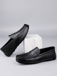 男士休闲商务乐福鞋，时尚百搭透气一脚蹬舒适平底驾车鞋 - 黑色 - 查看 2