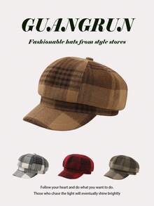 1pc Women's Autumn Beret Hat, Plaid Cloud Pattern, Casual Elegant Street Style Fashion, Versatile For Outdoor, Gathering, Cycling, Travel, Party, Daily Wear, Suitable For Autumn - MM2273 - View 10