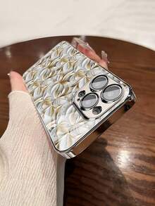 1pc Fashionable Floral Pattern Tempered Glass Material With Lens Film Electroplated Anti-Fall Scratch-Resistant Anti-Fingerprint TPU Full Edge Soft Phone Case Compatible With Apple Models - Multicolor - View 4