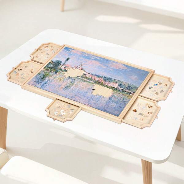 1000 Piece Rotating Puzzle Board With 5 Drawers And Cover, 74x53cm Portable Wooden Table, Jigsaw Puzzle Accessories For Adults, Puzzles Organizer Storage System, Birthday Gift For Mom
