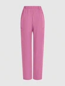 cimmuovere Women's /Nursing Pants, Comfortable Pants, Solid Color Simple Multi-Pocket Pants - Màu Hồng Tươi - Xem 2