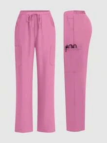 cimmuovere Women's /Nursing Pants, Comfortable Pants, Solid Color Simple Multi-Pocket Pants - Màu Hồng Tươi - Xem 3