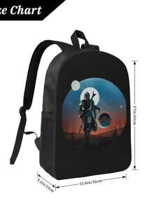 El Mandalorian Y El Yodita Waterproof Polyester Printed Backpack - Eye-Catching Designs For Teens & Adults - màu đen - Xem 4