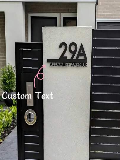 Personalized Custom Black Acrylic House Sign, Self-Adhesive Hollow Acrylic House Sign Customization, Selectable House Number And Street Name, Easy To Wall Mount, No Batteries Required - Suitable For Outdoor Use, Wall-Mounted Sign | Modern Design | HD Acrylic Material,Home Decor Living Room ,2026-Collection