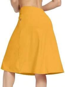 Scacto Women's Office-Ready Midi Skirt - Built-In Shorts, Hidden Drawstring, Zippered Pockets, Business Casual Faldas De Mujer Skorts For Women With Pockets Skorts For Women - 黃色 - 查看 4