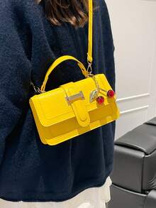 女士小号石纹手提包，复古风格斜挎包，小方包，适合购物、钱包、年轻女性、大学生、办公室女士。适用于办公室、大学、工作、商务、通勤、户外活动、旅行和野餐 - 黃色 - 查看 7