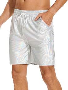 Men's Metallic Shorts Shiny Rave Shiny Sparkly Shorts With Pockets - Bạc A - Xem 5