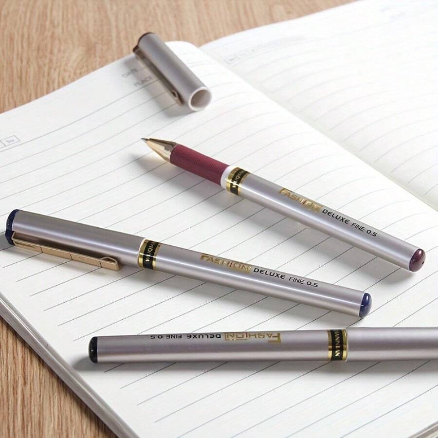 2 piezas Edición Limitada Bolígrafos de Firma, Punta Fina de 0.5mm, Tinta de Secado Rápido, Azul/Rojo/Negro, Ambidiestro, Body de Plástico Redondo, Punta Ancha, Tapa de Apertura con Clic, Escritura Suave, Adecuado para Oficina, Escuela, Artistas