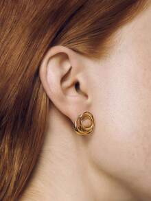 Pendientes de diseñador únicos de plata de ley 925 de estilo de línea de lujo ligero de Ewell, con diseño hueco retorcido para uso diario de niñas