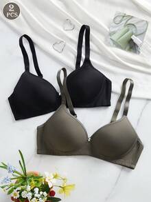 2 件女士舒适多色睡眠无线软杯纯色 Bralette 内衣文胸 - 彩色 - 查看 3
