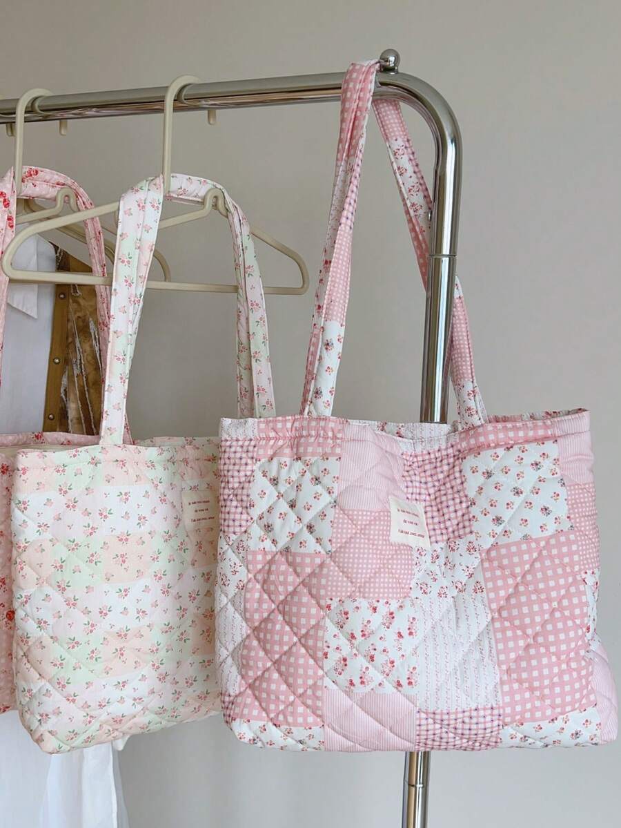 1个花卉印花拼接女士优雅休闲手提包，大容量单肩包，适合工作通勤旅行日常必需品收纳，可装手机、钱包、平板电脑、充电器、化妆品等，是送给朋友的好礼物。 - 彩色 - 查看 1