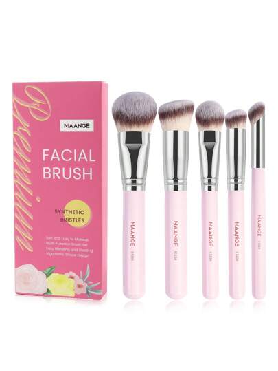 MAANGE 5pcs Professional Makeup Brush Set With Paper Box, Includes Powder Brush, Blush Brush, Foundation Brush, Contour Brush, Nose Brush, Soft Bristles Suitable For Powder And Liquid Cosmetics, Portable And Ideal For Travel, Great Gift For Women And Girls, Makeup Brush Set, Makeup Brush Set, Makeup Brush Set, Full Makeup Brush Set, Makeup Brush Set, Makeup Gift Set