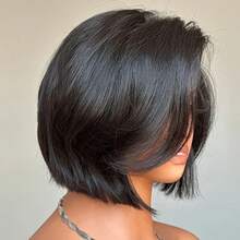 13x4 Lace Frontal Free Part Straight Short Bob Wigs Human Hair 1B# Color 13x4 Transparent Lace Malaysian Remy Human Hair With Pre Plucked Natural Hairline 10 Inch Human Hair Wigs For Women's Holiday Party Daily Wear Music Festival Mother's Day Carnival Valentine's Day Halloween All Saints' Day Christmas Day Cosplay Spring Summer Autumn Winter Local Warehouse Wear And GO New Product Discounts Wigs For Women - màu đen - Xem 6