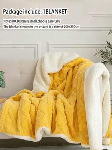 1 件黄色涤纶夏尔巴双面毛毯，纯色波浪图案双层毛毯，适合所有季节，温暖柔软，简约时尚床毯，适用于卧室、沙发、办公室、沙发床 - 黃色 - 查看 6