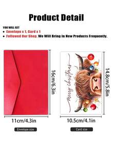 1 张带信封和梦幻奶牛设计的圣诞贺卡 - 适合朋友和家人的节日贺卡，圣诞快乐祝福，完美的礼物 - 彩色 - 查看 5