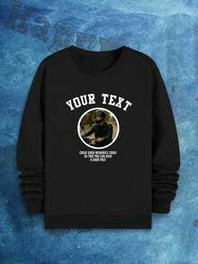 Customized Plus Size Men's Sweatshirt, Can Customize Any Pattern Or Logo, Casual Crew Neck Pullover For Autumn/Winter, Long Sleeve Top - Black - View 5