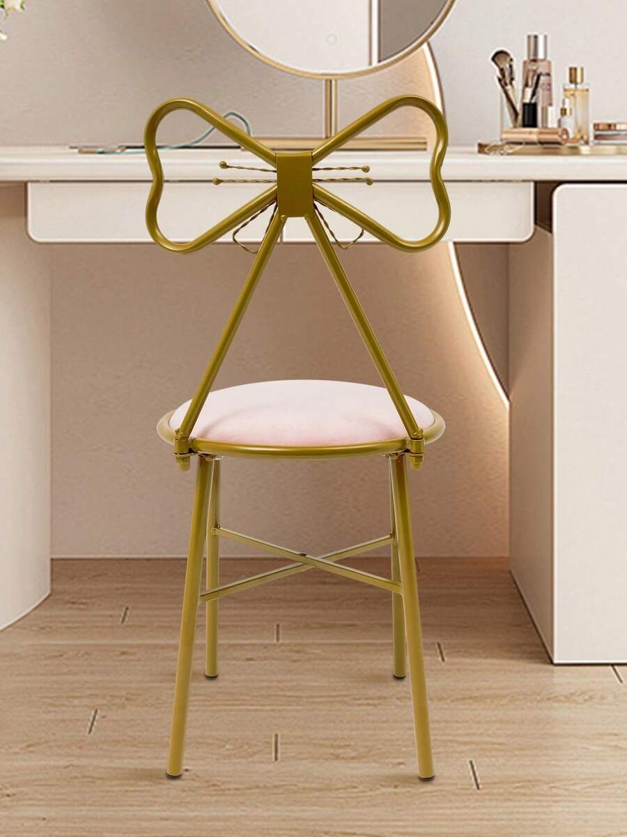 SENDERPICK Modern Pink Butterfly-Shaped Vanity Chair, Dining Chair, Makeup Chair, Butterfly Backrest Chair, 78cm Simple Metal Dressing Table Makeup Chair With Stool Velvet Chair - Màu Hồng baby - Xem 1