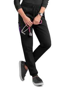 Women's Drawstring Multi-Pocket Scrubs Nurse Scrubs Workwear Dentist Healthcare Pet Hospital Laboratory Pants - màu đen - Xem 7