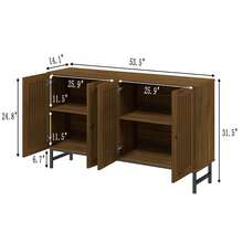Sideboard Buffet Cabinet,Storage Cabinet With 4 Shutter Doors And Adjustable Shelves, Sideboard Console Accent For Dinning Room - Brown - View 3
