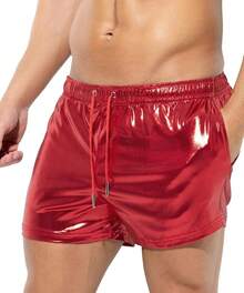 Men's Holographic Metallic Short Sparkly Shiny Short Pants Rave Outfit Hot Shorts With Pockets And Drawstrings - A4-red-ck3118 - View 1