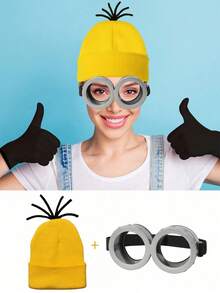 1/2Pcs/3Pcs/4Pcs Christmas And New Year Halloween Costume Accessories Adults Steampunk Goggles Glasses Yellow Beanie Hat Black Gloves For Men Women,For Halloween Cosplay Party,Fashion Cosplay Accessories - Multicolor - View 11