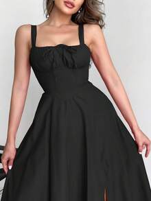 Women's Corset Dress Summer Casual Slit Spaghetti Strap Formal Midi Length Flowy Dress,Party New Year Warm Thermal Christmas Gift - màu đen - Xem 5