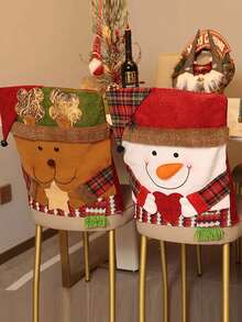 1pc Christmas Non-Woven Fabric Chair Cover, Home Decor Santa Claus Doll Chair Slipcover, Suitable For Hotel, Mall, Home, Living Room, Christmas Holiday Decoration