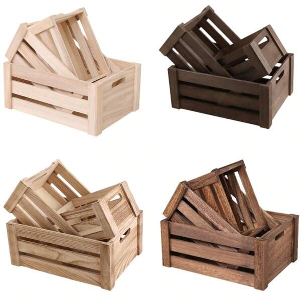 1 pezzo, 2 pezzi o 3 pezzi Set di casse di legno rustiche in stile fattoria - Scatole organizzatrici impilabili artigianali nei colori vintage e naturali per la decorazione e l'organizzazione della casa