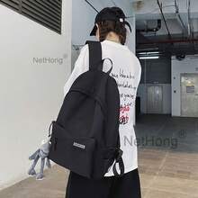NetHong New Fashion School Backpack Large Capacity Simple Dual-Shoulder Bag Travel Work Laptop Rucksack UK - Black - View 5