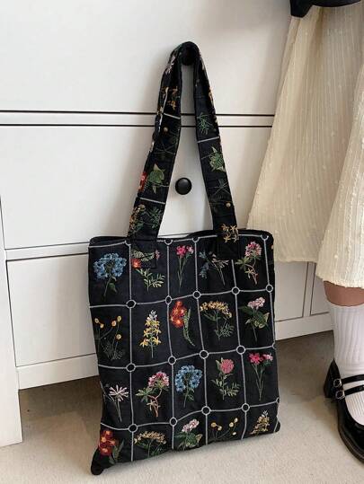 Embroidered Vintage Floral Tote Bag