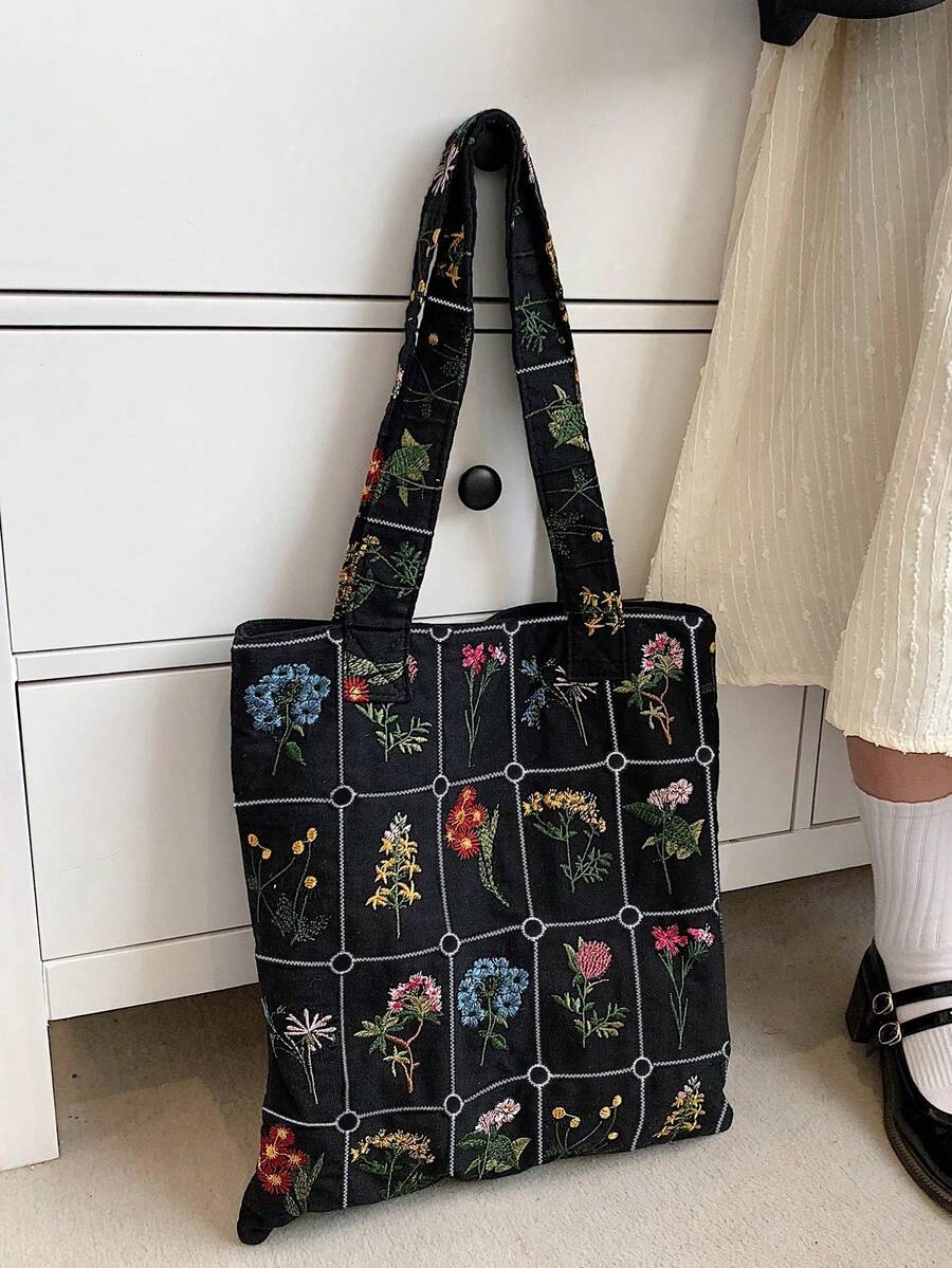 Embroidered Vintage Floral Tote Bag