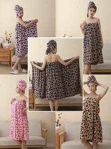 1pc Women's Wearable Bath Towel, Multiple Colors, Polyester Fiber Jacquard Heart & Letter Pattern Bathrobe Or Kitchen Hand Towel, Face Towel, Hair Drying Cap, Absorbent Quick-Dry Soft, Suitable For Bathroom, Hotel, Party, Beach, Travel, Holiday Gift