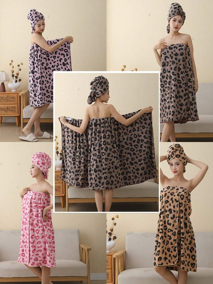 1pc Women's Wearable Bath Towel, Multiple Colors, Polyester Fiber Jacquard Heart & Letter Pattern Bathrobe Or Kitchen Hand Towel, Face Towel, Hair Drying Cap, Absorbent Quick-Dry Soft, Suitable For Bathroom, Hotel, Party, Beach, Travel, Holiday Gift