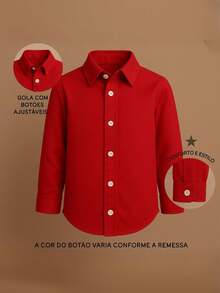 Premium Line Children's White Long Sleeve Button Down Shirt - 紅色 - 查看 4