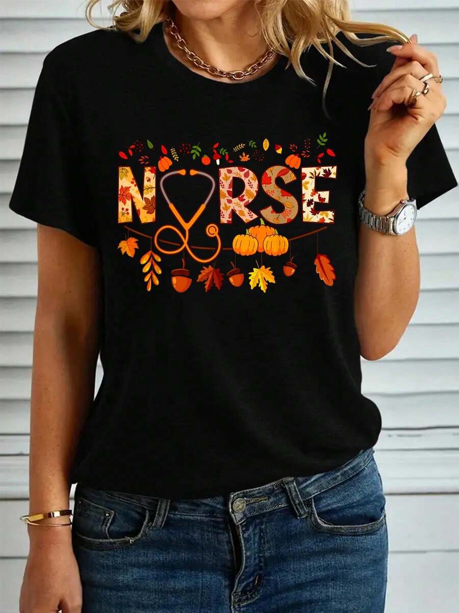 Nurse Thanksgiving Shirt Health Worker Nursing Fall Nurse T-Shirt, Graphic Tees Women