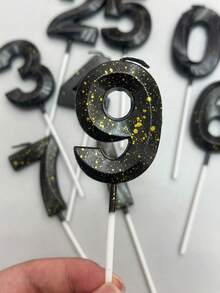 1pc Black 0-9 Number Diamond With Gold Paint Shaped Birthday Cake Decorations Candles Winter Gift For Women