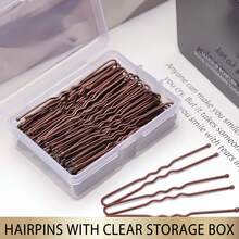 100PCS U-Shaped Hair Pins - Black Bobby Pins For Women (Pain-Free, All Hair Types) - màu nâu - Xem 4