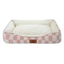 1 قطعة سرير حيوانات أليفة ذو نمط الشطرنج للكلاب والقطط، مصنوع من مادة قطيفة دافئة ومقاومة للرياح، مناسب للكلاب الصغيرة والمتوسطة والكبيرة، قاعدة مانعة للانزلاق ومقاومة للرطوبة، متوفر بألوان متعددة