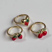Nhẫn hở dành cho nữ Fruit Series, Nhẫn anh đào, Nhẫn dâu tây, Nhẫn thiết kế hở - Vàng - Xem 5