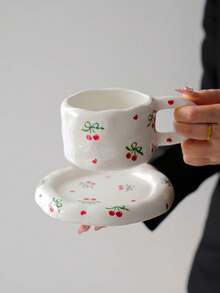 1 Set Floral Ceramic Coffee Cup & Saucer Set, Large Capacity Hand-Painted Ceramic Cup With Coaster, Heart/Flower Pattern, Vintage Style Coffee/Afternoon Tea Dinnerware, Suitable For Spring Brunch, Country Gathering, Women, Commercial Use, And Gifting - Multicolor - View 17