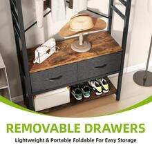 Garderobenregal, 6-in-1-Garderobenständer mit 2 Schubladen, Standgarderobe mit Schuhablage, 8 Haken -von GeoTower- - Rostbraun - Übersicht 5