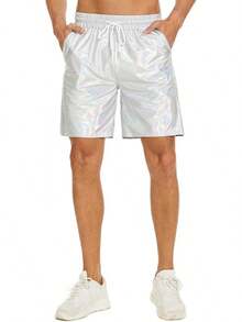 Men's Metallic Shorts Shiny Rave Shiny Sparkly Shorts With Pockets - Bạc A - Xem 1