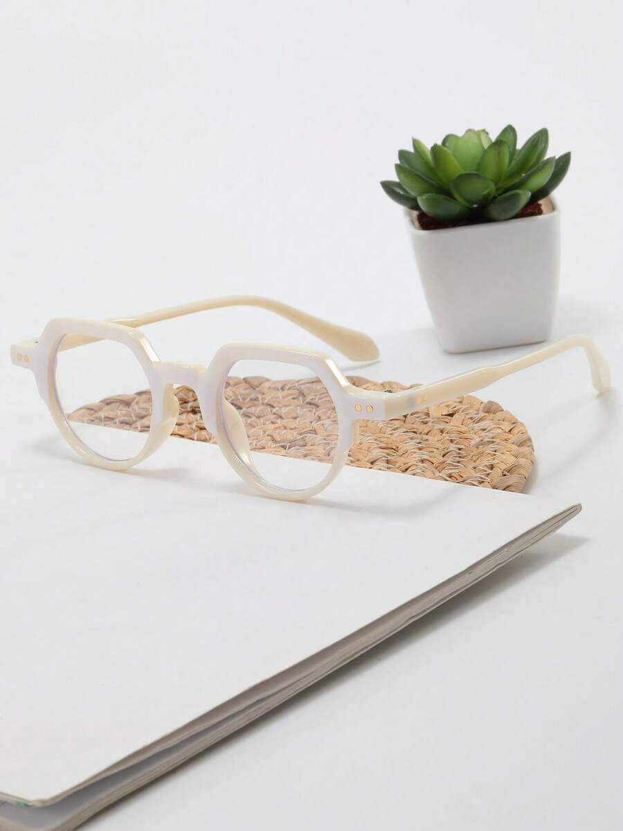1pc Oval Computer Glasses, Unisex For Daily Business Office Use - White - View 1