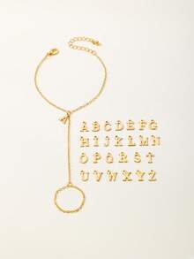 1pc Minimalist Style Elegant Versatile Chain Bracelet With 26 English Letter Charms, Delicate & Compact, Suitable For Daily Wear, Casual Outings, Formal Gatherings, Parties, A Graceful & Simple Jewelry Gift For All Seasons - Yellow Gold - View 12