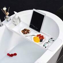 Adjustable Drain Bathtub Caddy, Bathroom Plastic Bathing Bucket Storage Rack, Multifunctional Phone Holder For Bathing & Watching Videos, Bathroom Accessories, Room Decor - Multicolor - View 9