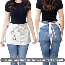 1 件带口袋的服务员围裙，带口袋的短围裙，腰围，带 3 个口袋的服务员围裙，适用于园艺、烹饪和服务员 | 超长肩带 - 黑色/白色 - 彩色 - 查看 9