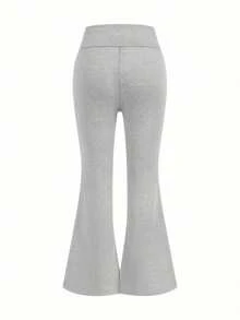 Calça Flare de Malha com Cintura Alta e Cruzada para Meninas, Legging de Ioga Nova de Outono para Crianças, Calça Flare Longa, Calça para Esportes ao Ar Livre - Cinza Claro - Visão 4