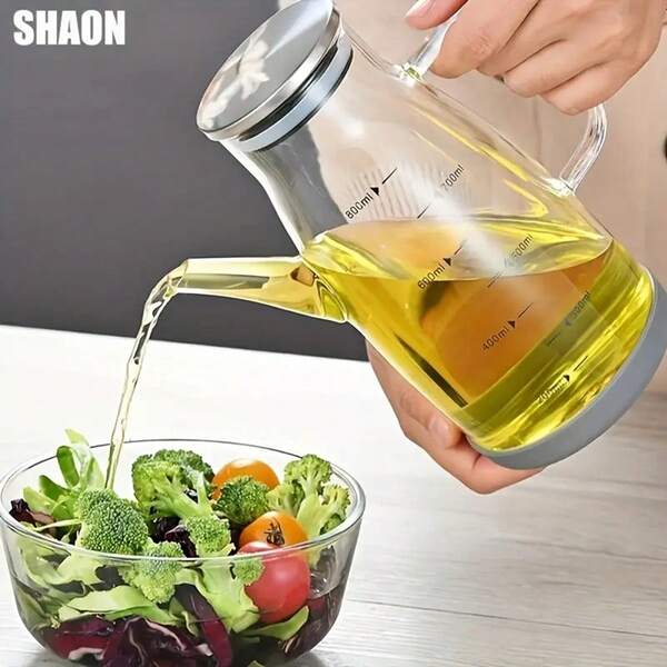 1pc Glass Oil Bottle With Measurement Marks, Sauce Dispenser, Perfect For Olive Oil, Vinegar, Soy Sauce, Cooking Oil, Kitchen Essential, Cooking Tool