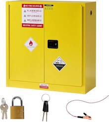 100 Gal Flammable Safety Cabinet, 70x43x34 Inch Cold-Rolled Steel Design With Adjustable Shelves, OSHA & CE Certified Storage Solution For Industrial, Commercial, Laboratory And Institutional Use, Yellow - 44x43x18in - View 8